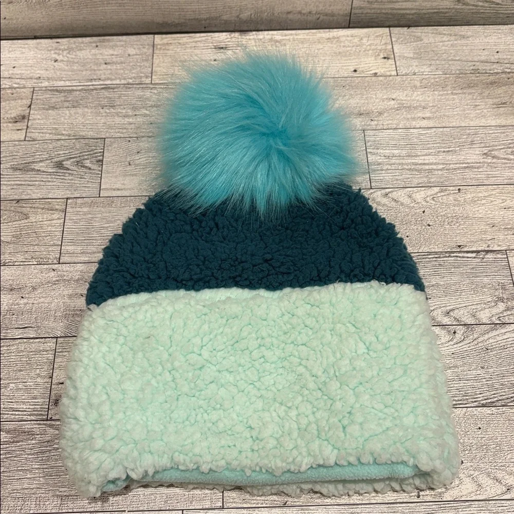 Justice Kids' Teal and Mint Fuzzy Pom-Pom Hat